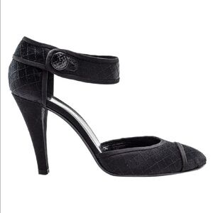 Chanel Black Satin Ankle Strap Mary Jane Heels